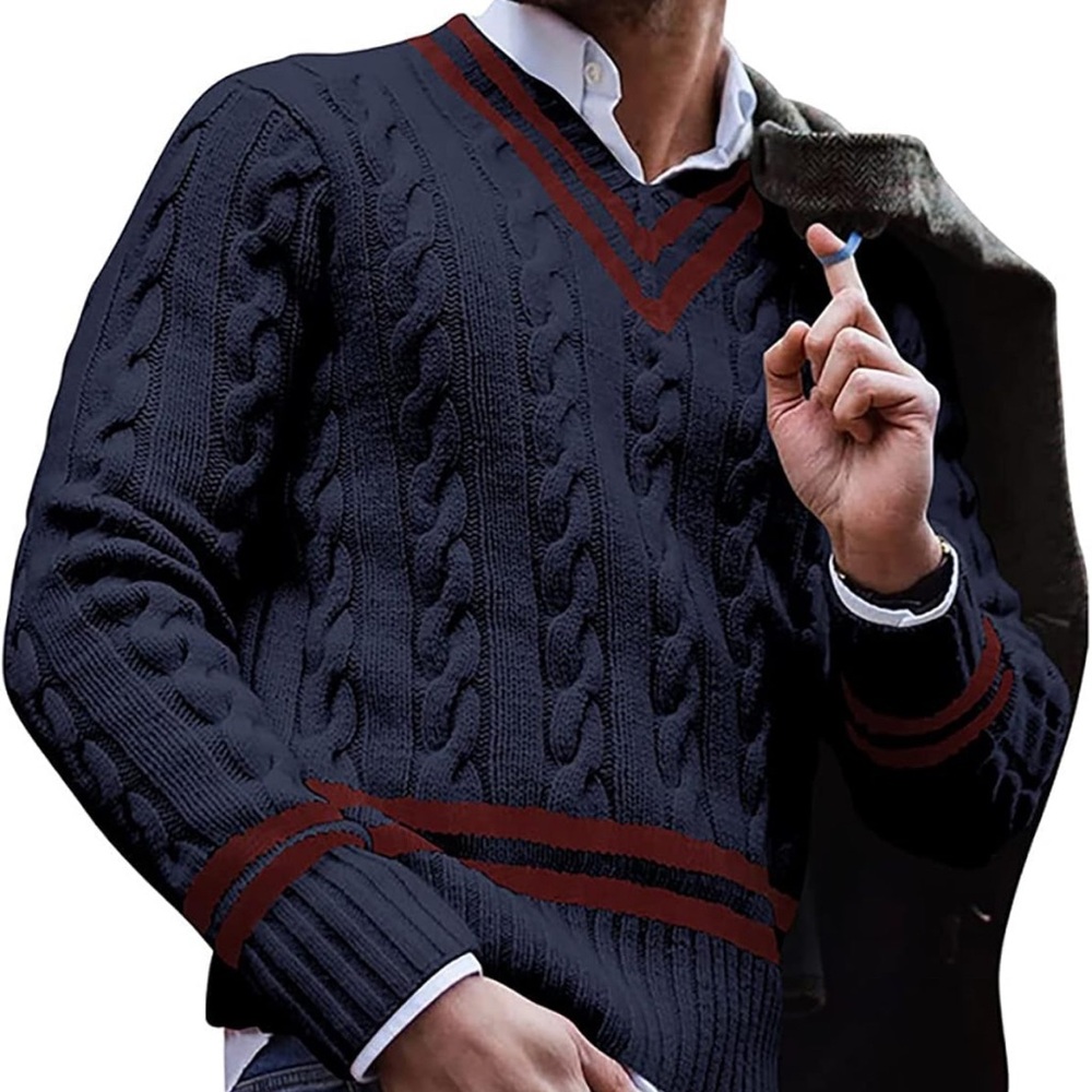Men's Fashion Fashion Knitted Sweater Tops Loose Striped Color Block Long Sleeve